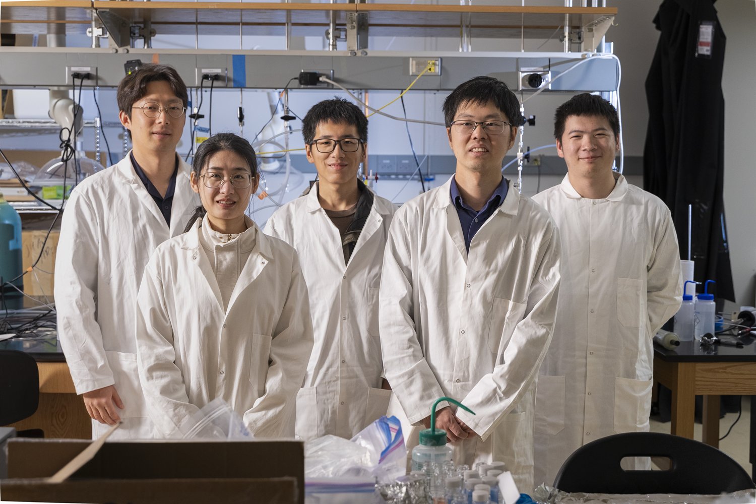 Liu Lab members gathered in the aerosol laboratory