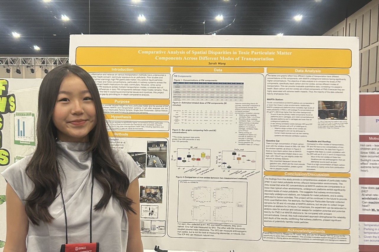 Sarah Wang with her research poster at the 2025 Georgia Science and Engineering Fair